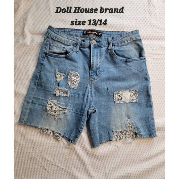 Boho Hippie Reworked denim jean shorts 13/14 dollhouse repurposed distressed - Picture 8 of 9